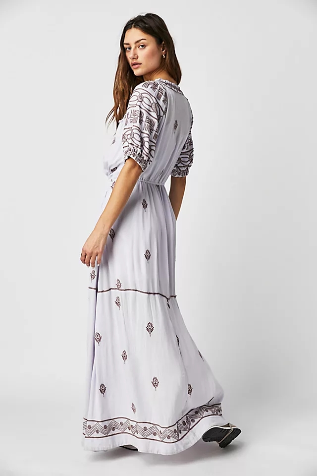 Frenum embroidery cotton long dress