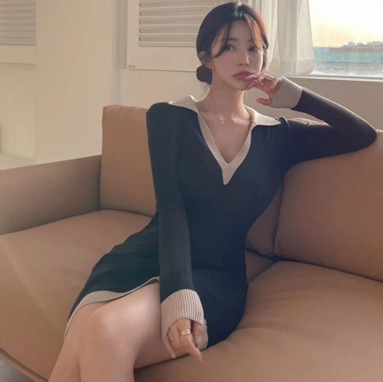 V-neck Korean style package hip dress slim ladies T-back