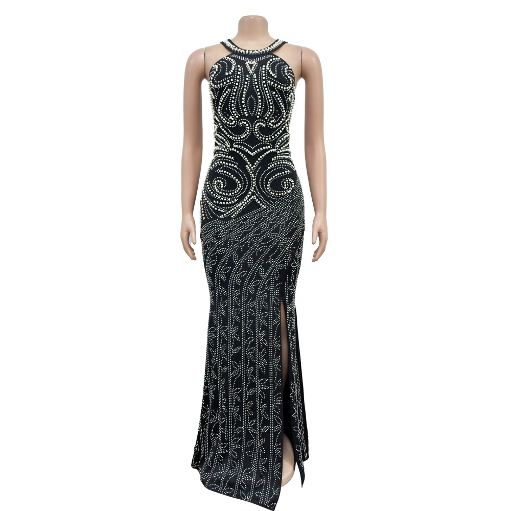 Halter rhinestone long dress fashion split dress for women