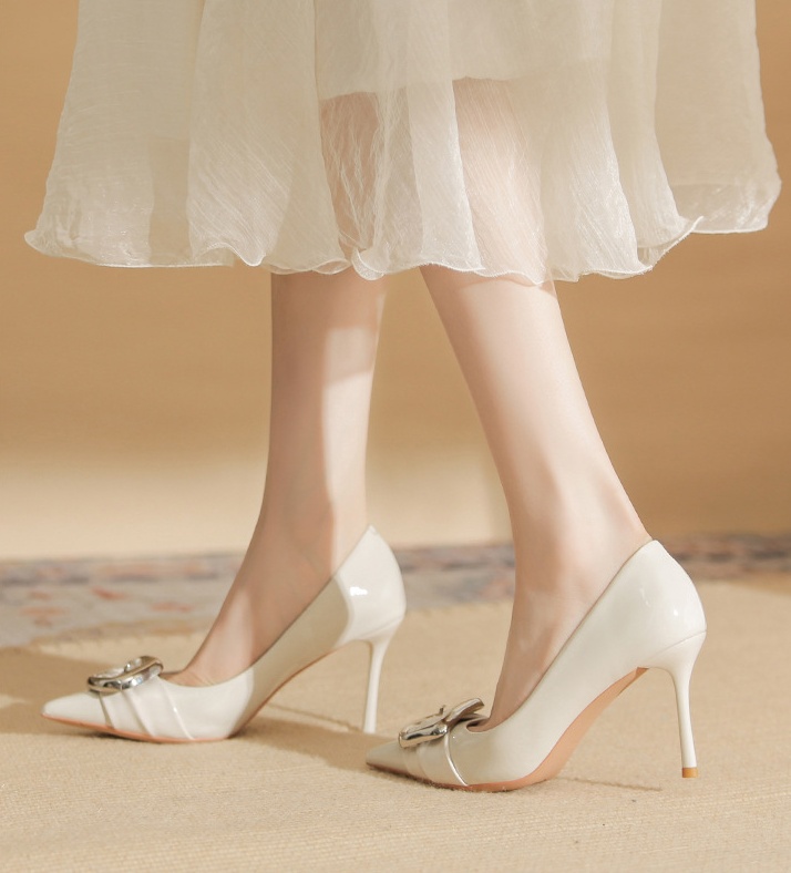 Sheepskin low shoes fine-root high-heeled shoes