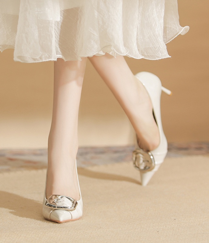Sheepskin low shoes fine-root high-heeled shoes