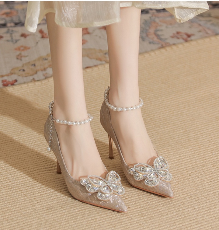 Fine-root sheepskin shoes rhinestone wedding shoes for women