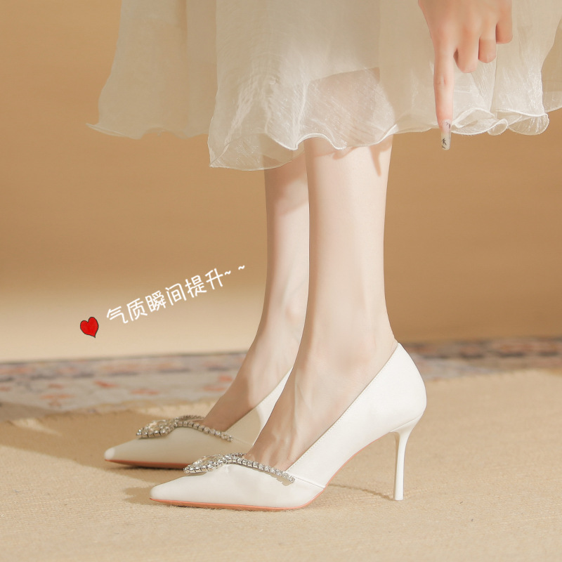 Pointed fine-root shoes red high-heeled shoes for women