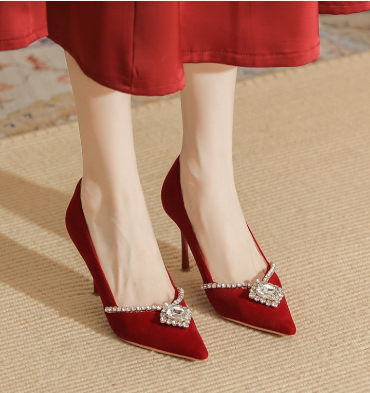 Pointed fine-root shoes red high-heeled shoes for women