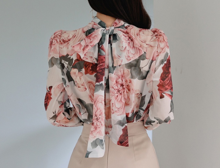 Autumn frenum split shirt printing Korean style tops 2pcs set