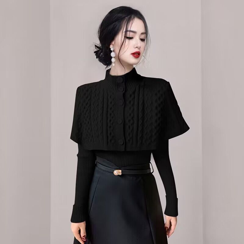 Single-breasted shawl sweater 2pcs set for women