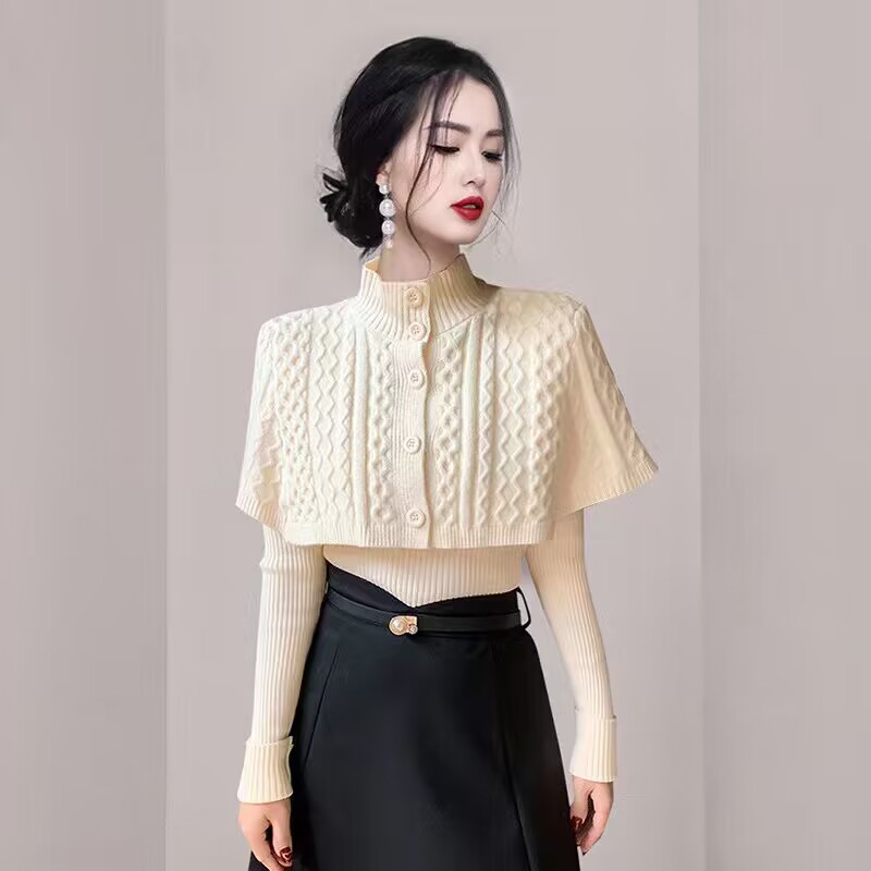 Single-breasted shawl sweater 2pcs set for women