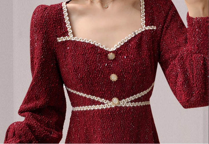 Slim autumn lace big skirt splice France style dress