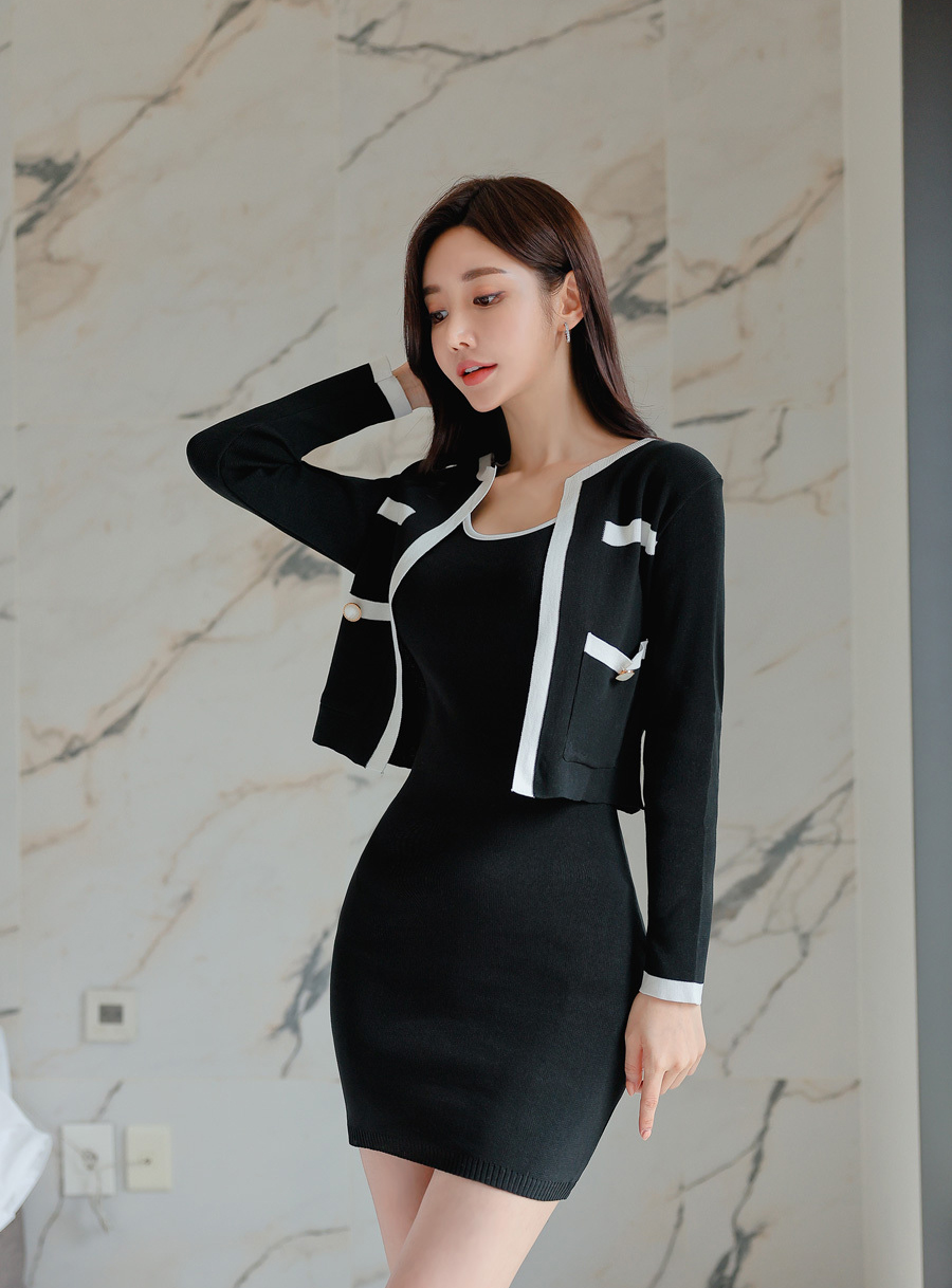 Korean style knitted small shirt splice vest a set