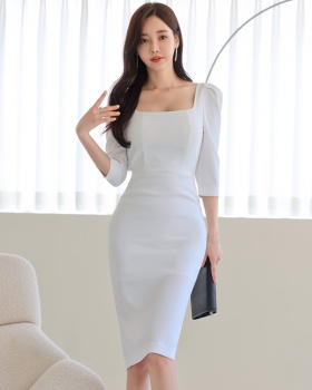 Slim short sleeve hip T-back Korean style sexy halter dress