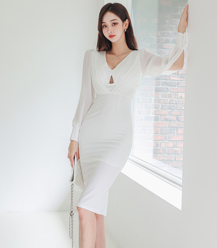 Package hip autumn and winter fashion slim V-neck dress