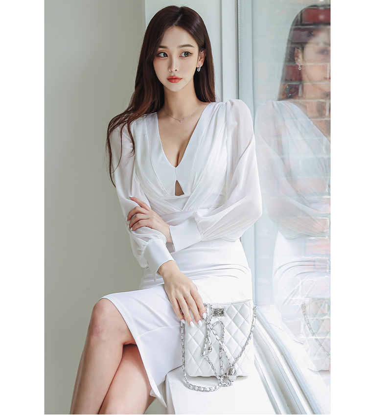 Package hip autumn and winter fashion slim V-neck dress