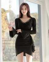 Lady slim simple long sleeve temperament Korean style dress