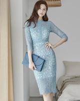 Short sleeve long slim temperament elegant lace fashion dress