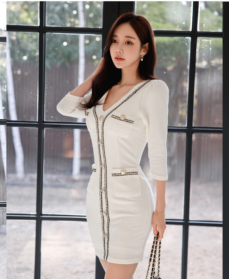 Sexy simple fashion V-neck slim short sleeve dress