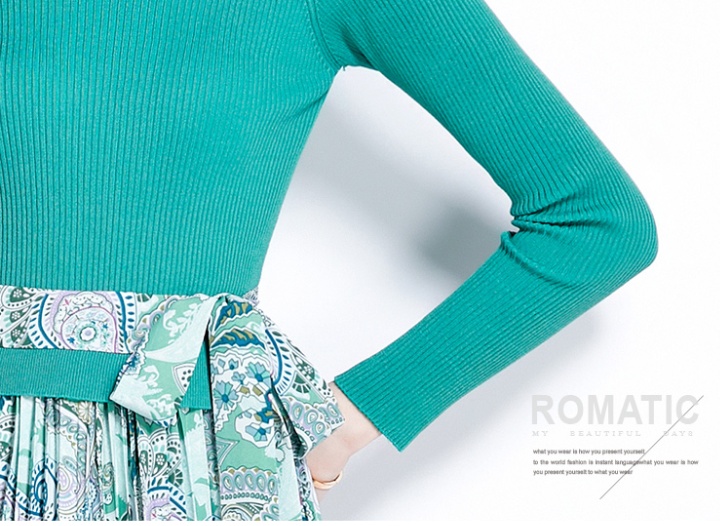 Printing round neck dress long sleeve frenum sweater
