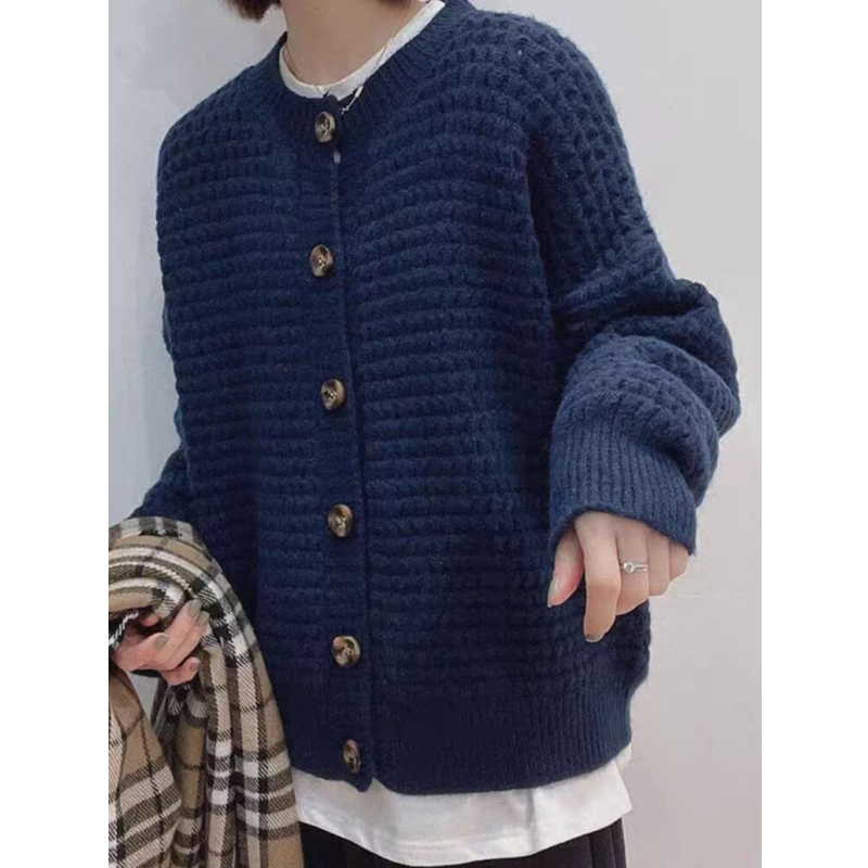 Japanese style sweater round neck cardigan for women