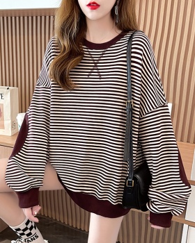Plus velvet winter hoodie stripe complex tops for women