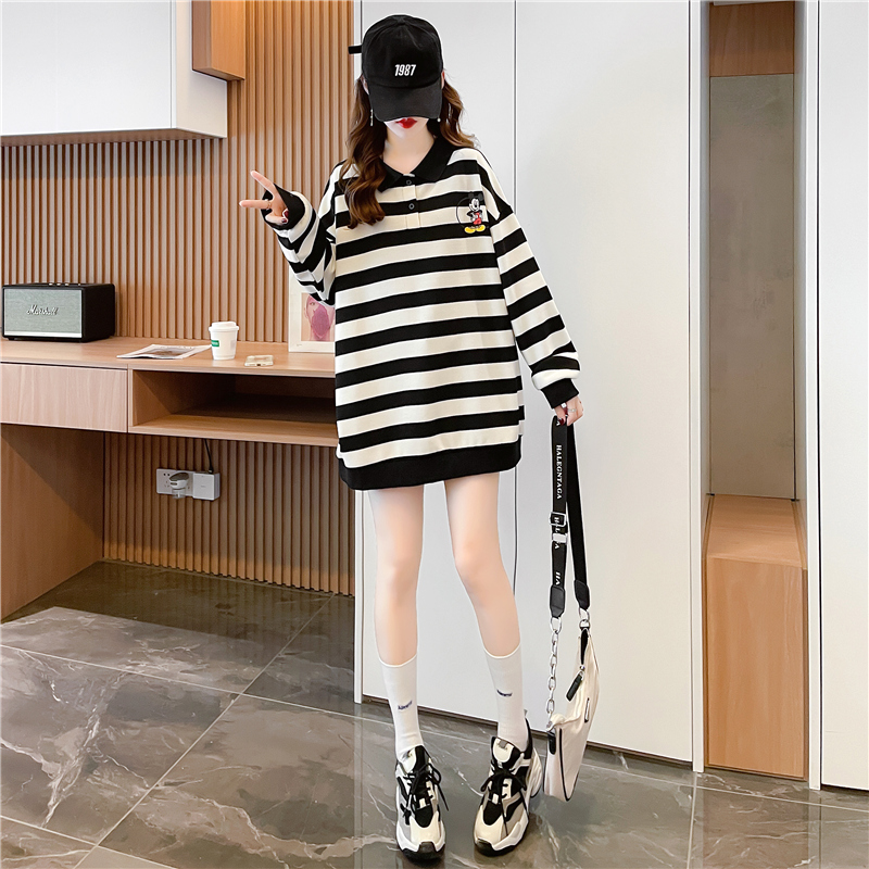 Thick stripe hoodie Korean style tops for women