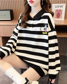 Thick stripe hoodie Korean style tops for women