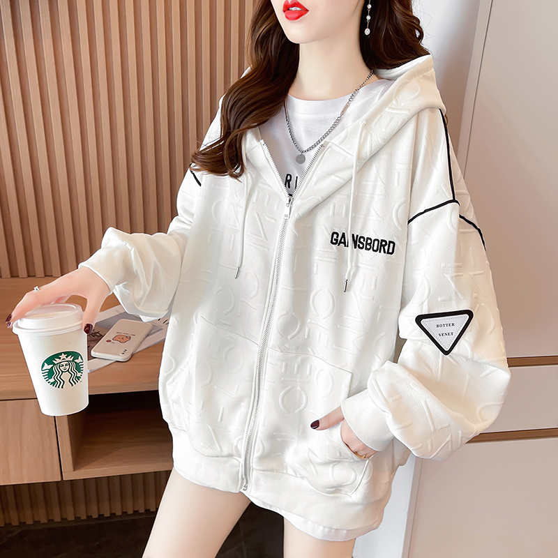 Winter plus velvet tops Korean style complex hoodie for women