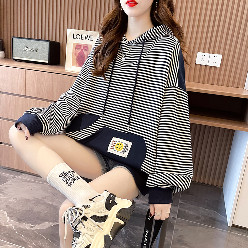 Autumn and winter stripe all-match complex hoodie for women