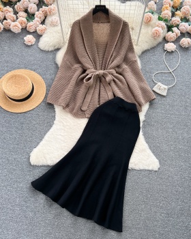 Fashionable all-match skirt temperament sweater 2pcs set