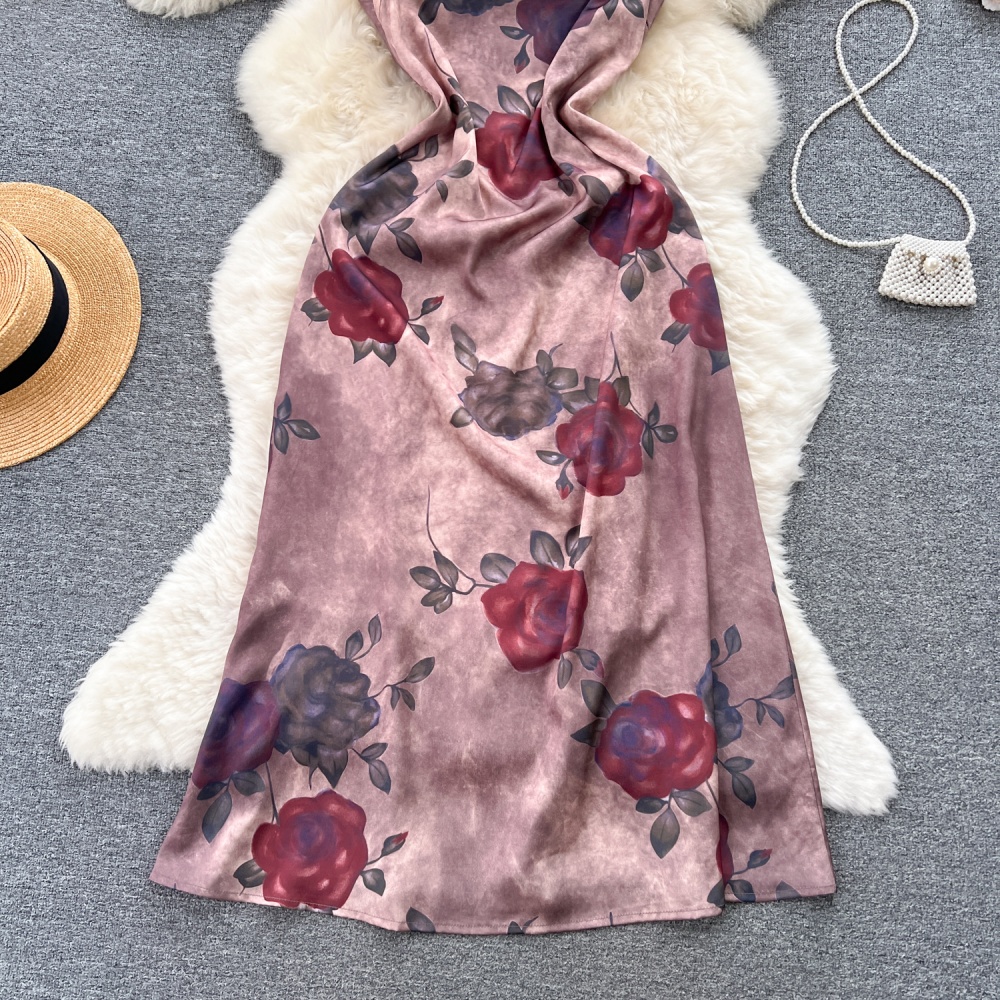 Printing sling dress ladies long dress for women