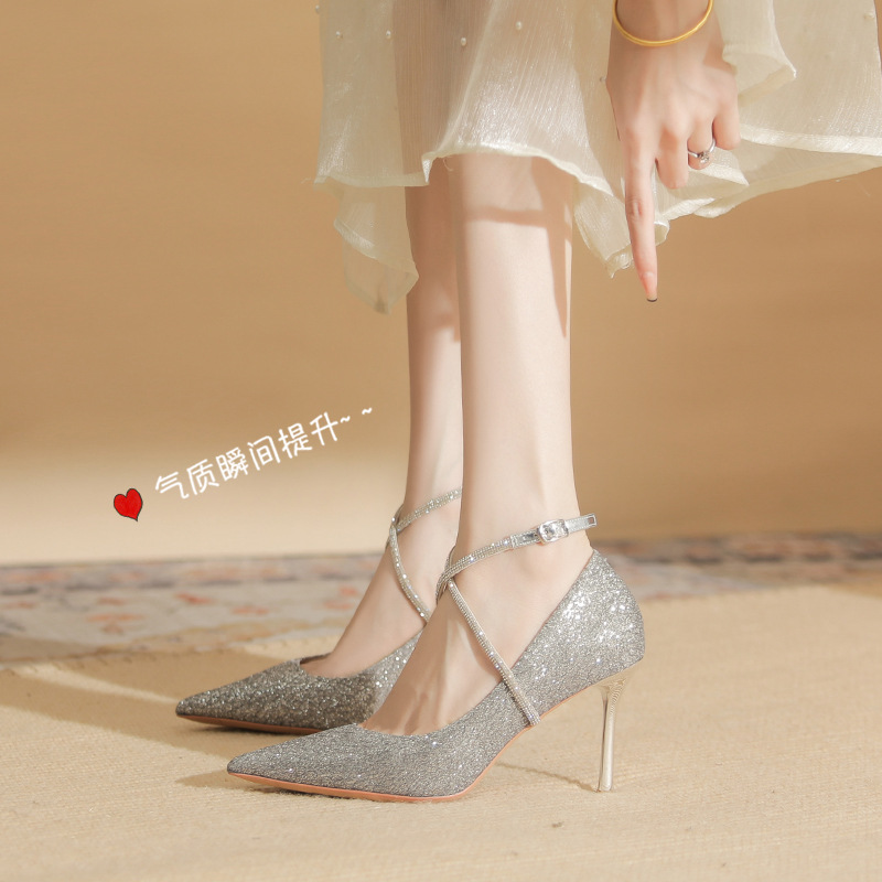 Pointed fine-root wedding shoes autumn shoes for women