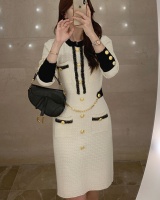 Long sleeve lady buckle ladies knitted autumn and winter dress