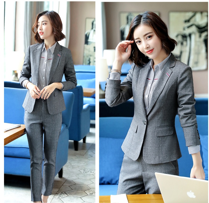 Fashion business suit gray shirt 3pcs set for women