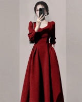 France style wine-red evening dress autumn dress for women
