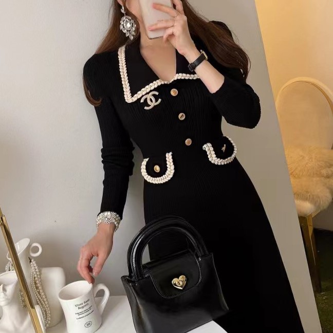 Fashion and elegant mixed colors Korean style knitted dress