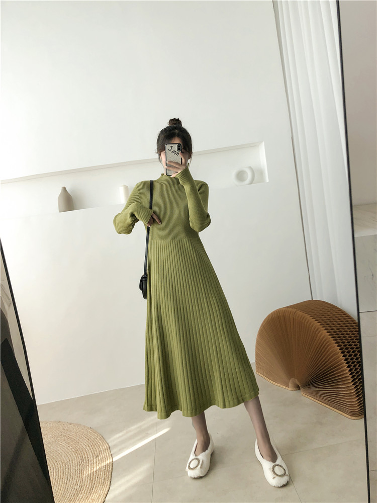 Long knitted dress autumn and winter A-line sweater dress