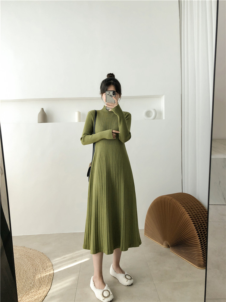 Long knitted dress autumn and winter A-line sweater dress