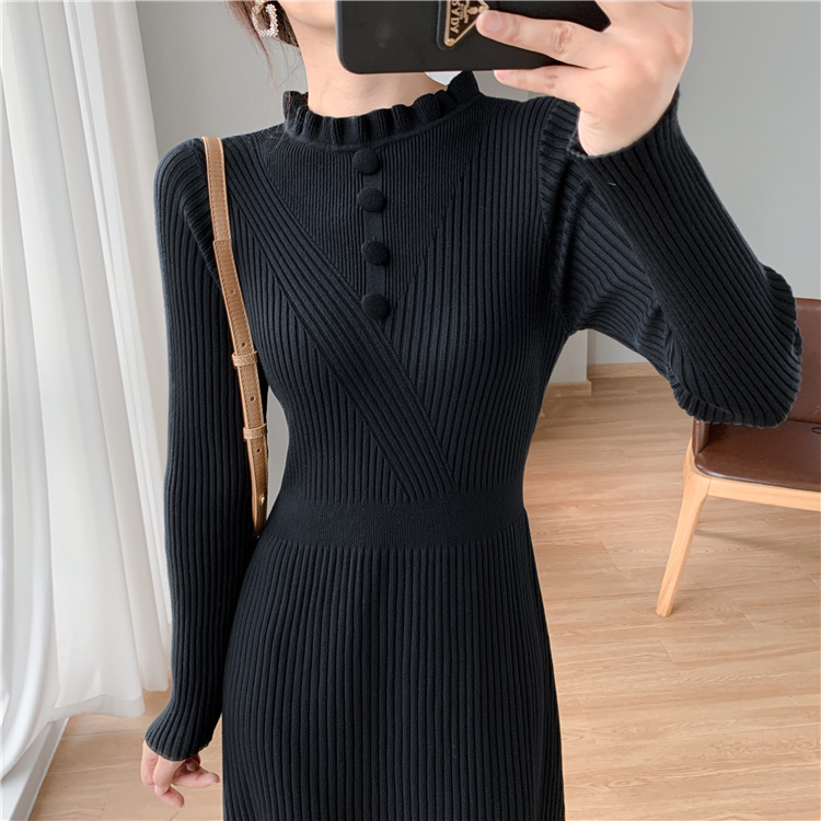 Half high collar overcoat sweater dress for women