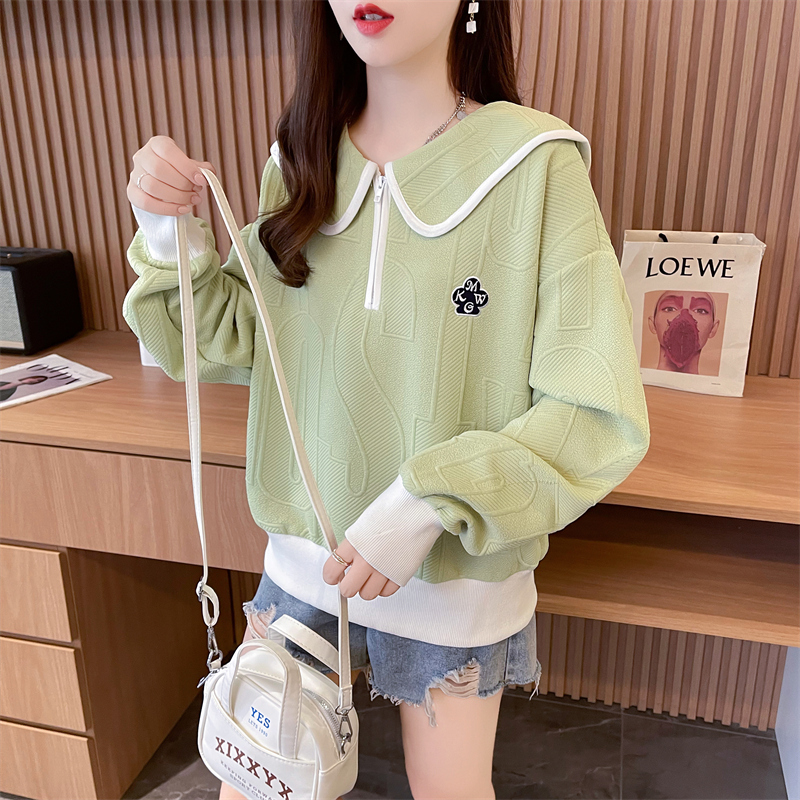 Korean style short hoodie show young doll collar coat