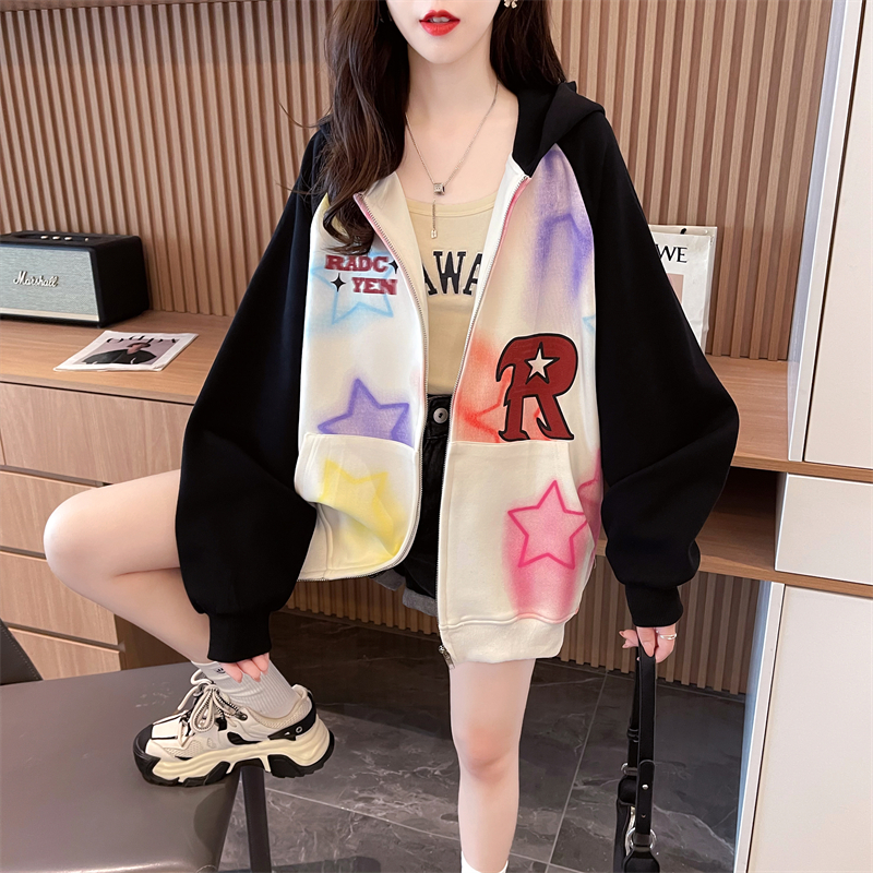 Letters Western style complex tops hooded thin cotton hoodie