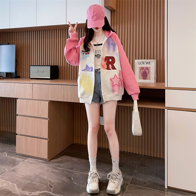 Letters Western style complex tops hooded thin cotton hoodie