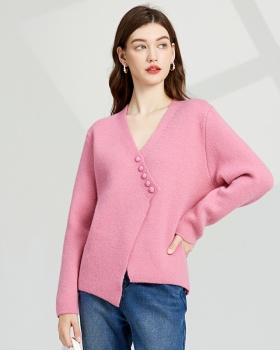 All-match V-neck loose concise oblique collar sweater
