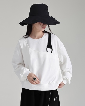 Mixed colors round neck hoodie splice tops for women