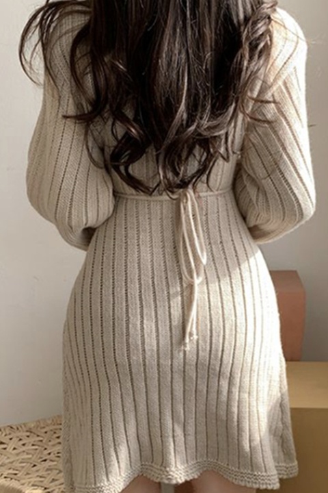 Korean style knitted autumn V-neck slim twist pattern dress