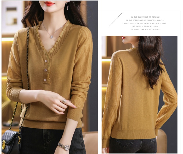 Wool knitted shirts lace Western style T-shirt for women