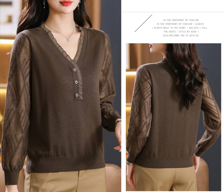 Wool knitted shirts lace Western style T-shirt for women