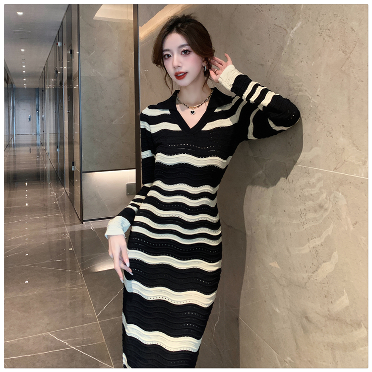 Korean style temperament stripe dress for women