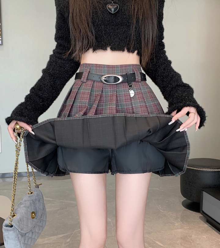 High waist woolen short skirt slim pleated skirt for women