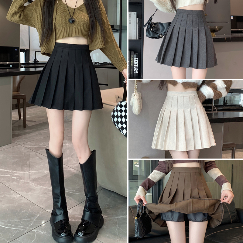 Woolen high waist skirt A-line short skirt for women