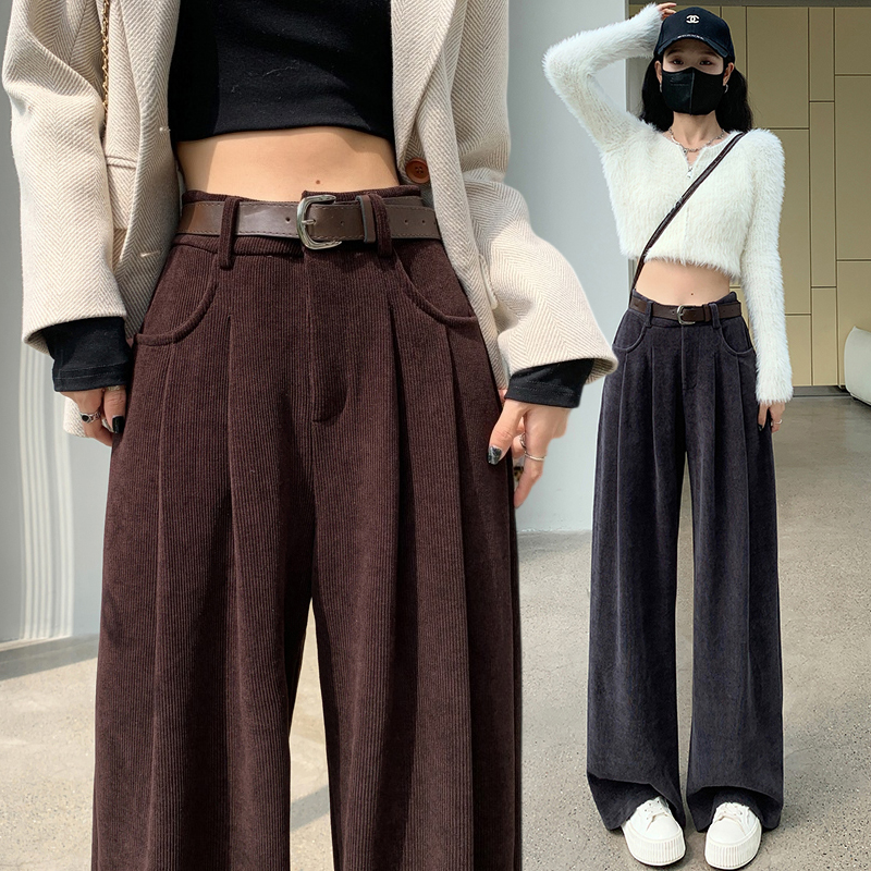 Plus velvet high waist pants winter wide leg pants for women