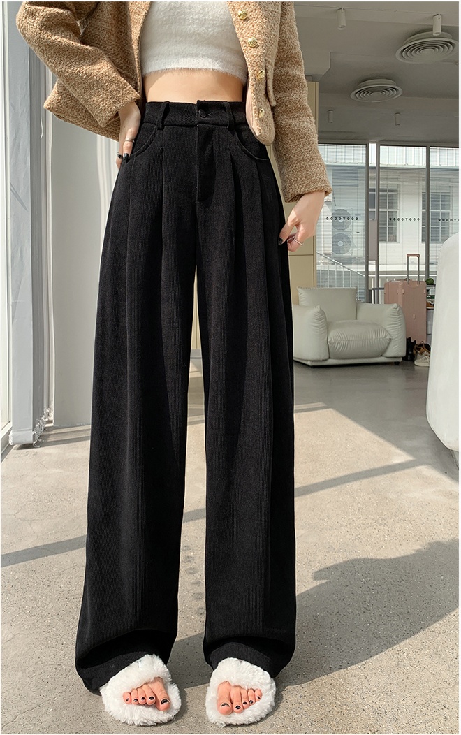 Plus velvet high waist pants winter wide leg pants for women