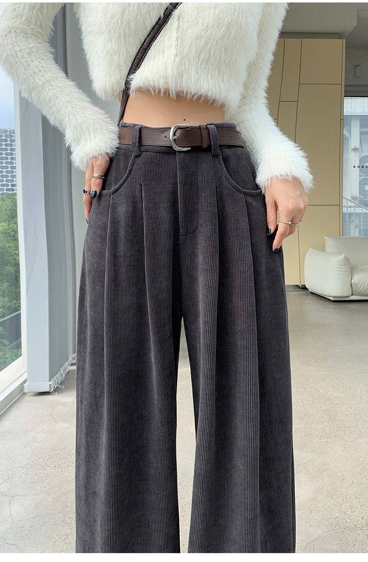 Plus velvet high waist pants winter wide leg pants for women